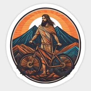 Jesus and his mountain bike Sticker